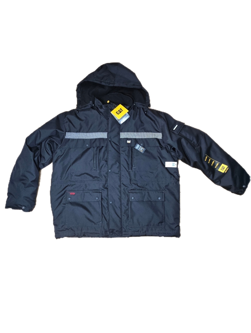 NEW Caterpillar CAT Heavy Insulated Parka Men's 3XL Black Reflective Hooded NWT
